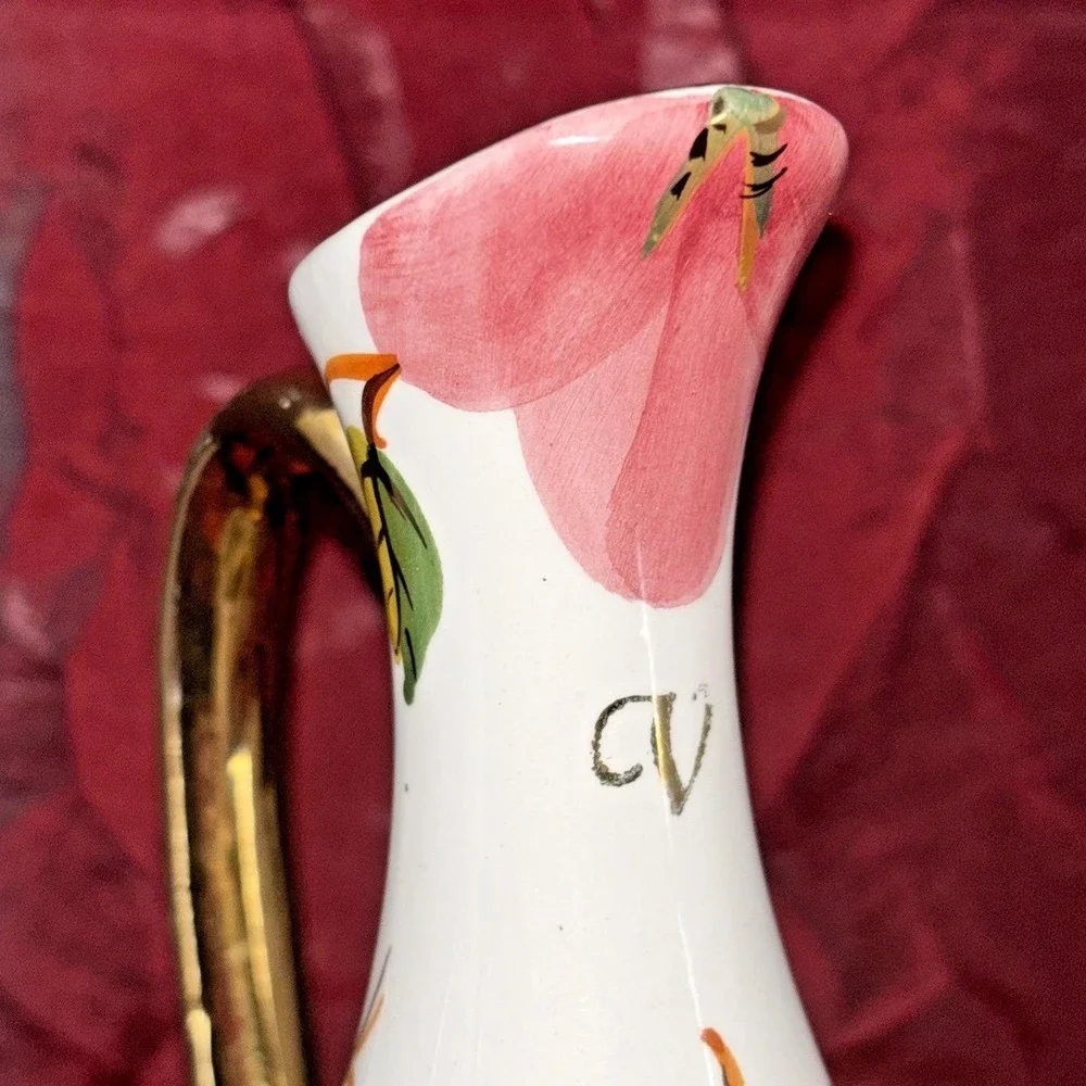 Vintage Portuguese Pereiras Valado Porcelain Vinegar Cruet Hand Painted 7 In EUC